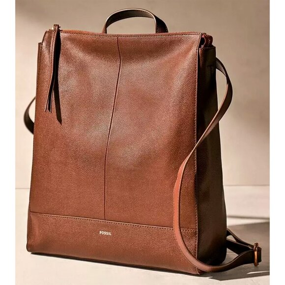 S Fossil Elina Large Convertible Backpack Brown Leather SHB2976210 NWT $330 - Picture 1 of 4